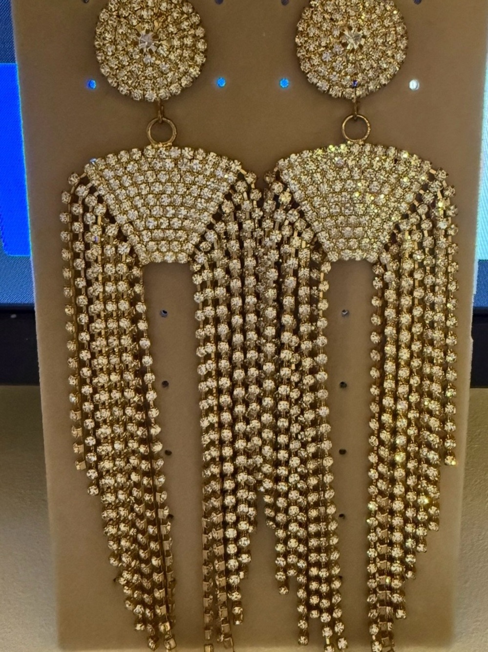 Gold Crystal Fringe Statement Earrings - Brand Unknown